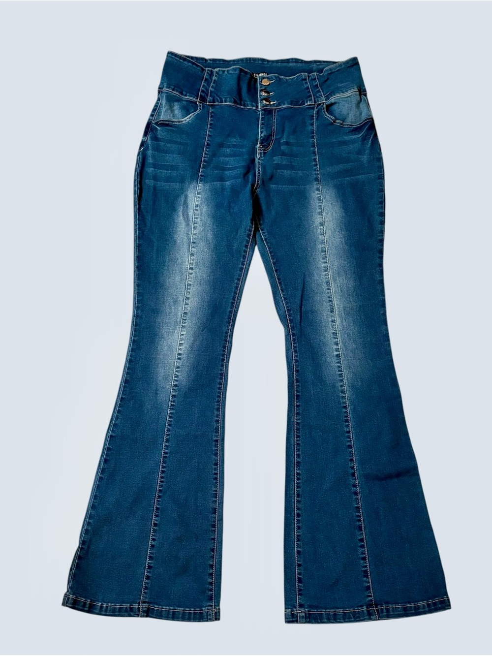 Flamingo Flare Jeans Women’s 2XL High Waist Wide Bell Bottom Stretch Dark Denim